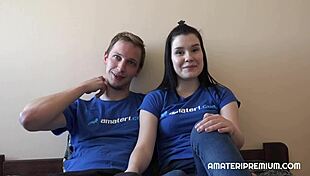 Shy izzy gets fucked doggystyle bent over with blowjob leading to orgasm by european amateurs