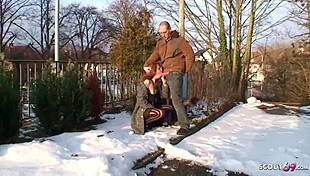 Ginger street worker's risky outdoor encounter