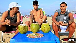 I'm fucking this naughty guy with my best friend in doggystyle and double penetration