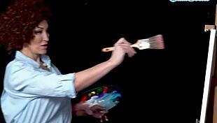 ryan keely cosplays as bob ross and gets horny during painting tutorial, flashing big tits