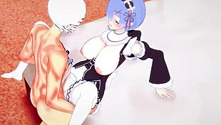 Rem the big boobs maid from re zero gets fucked in pov sex