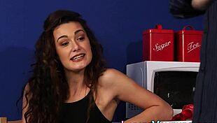 Hey, why’s this CFNM brunette mocking my naked tugging self in heels?