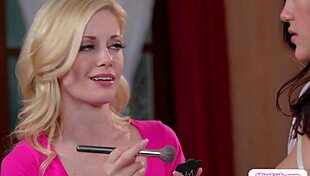 bride and bridesmaid get licked by grooms in group lesbian fun