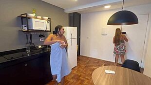 We called the neighbor to open the jar. He opened my ass in sheer red costume.