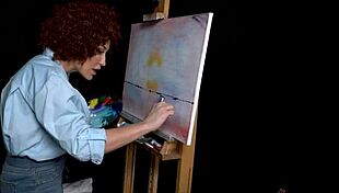 ryan keely cosplays as bob ross and gets horny during painting tutorial, flashing big tits