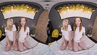 this virtual taboo video features a blonde and redhead with small tits and shaved pussies