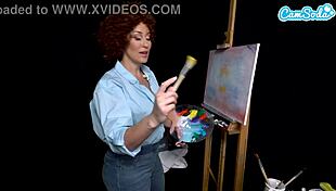 ryan keely cosplays as bob ross and gets horny during painting tutorial, flashing big tits