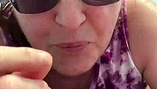 Nice big DDD tits in outdoor blowjob scene