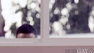 Peeping neighbor twink gets invited for ebony interracial bareback fucking with big black cock.