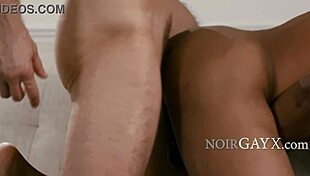 Peeping neighbor twink gets invited for ebony interracial bareback fucking with big black cock.