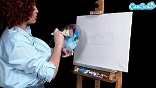 ryan keely cosplays as bob ross and gets horny during painting tutorial, flashing big tits