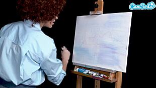 ryan keely cosplays as bob ross and gets horny during painting tutorial, flashing big tits