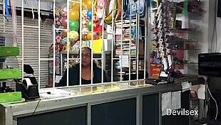 Mature woman caught masturbating behind bars