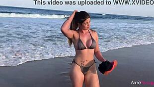 Blonde girl fucked doggystyle on beach.