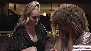Ebony babe facesits blonde white milf in interracial lesbian action