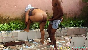 Petite African Neighbor Bends Over Outdoors for Big Black Cock