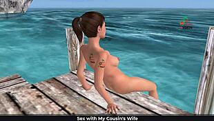 Cute Girl in 3D Cartoon Poses on Beach and Showers