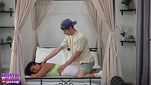 Cum on ass in a stepson massage scene