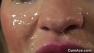 foxy babe swallows cum load on face