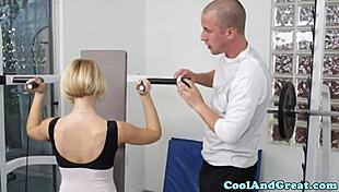 Bigtitted Babe Bounces on Spotter's Dick in Gym