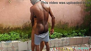 Petite African Neighbor Bends Over Outdoors for Big Black Cock