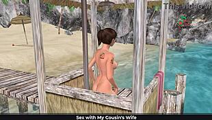 Cute Girl in 3D Cartoon Poses on Beach and Showers