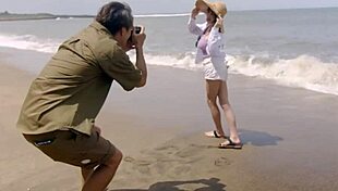 Behind the scenes with asian girl after beach fun.
