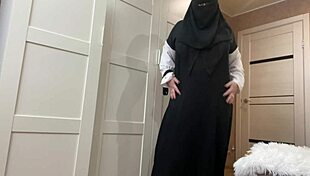 Moroccan girl teases in pantyhose with slow caresses. Her arab curves and milf charm drive wild interracial desire.