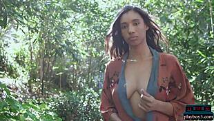 Ebony milf brookliyn shows big natural tits in solo softcore.