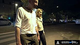 Sarah Cute fucks an older man on their first date, including rimjob and blowjob.