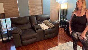 Danni Jones's big tits motivate stepson to muff dive and cum!