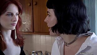 The bald boyfriend ties up and submits his stepsisters in a threesome