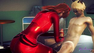 Asuka the femboy sissy swallows cum in this Japanese anime game porn. Gay threesome action unfolds.