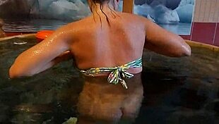 Hungarian babe flashes tits and masturbates at the spa desk!