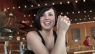 Sexy Brunette Risks Nude Exposure During Public Casting Interview Outdoors