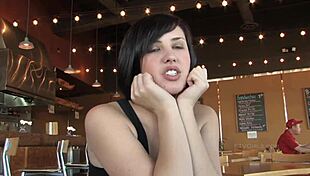 Sexy Brunette Risks Nude Exposure During Public Casting Interview Outdoors