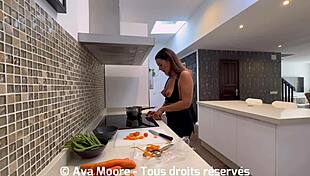 Huge Cock Fucks Pussy on Kitchen Counter, Cum on Face