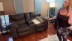 Danni Jones's big tits motivate stepson to muff dive and cum!