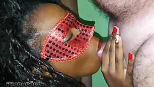 Mulata teen Natasha Medeiros performs oral sex with two fans in a motel room.