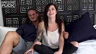A hunk with great physique has sex with a tattooed woman who is not in her prime