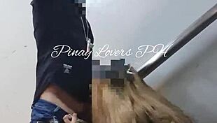 teen fucking in mall fire exit almost caught!