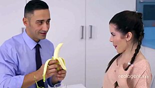 man seduces inexperienced brunette teen 18+ and fucks her wet tight pussy and ass holes