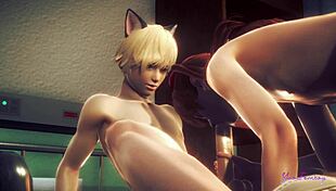 Asuka the femboy sissy swallows cum in this Japanese anime game porn. Gay threesome action unfolds.