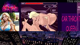 in the car, this blonde anime babe gives sloppy deepthroat blowjob