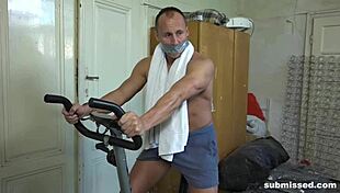 Eveline Dellai's bound man gets wanked by submissive in outdoor bondage