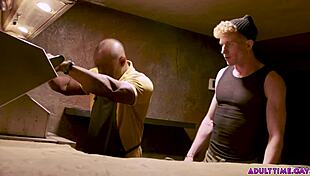 Black old man takes redhead twink's virginity with deep assfucking.