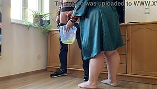 dear stepmother-in-law strips panties to pee in bucket near son-in-law