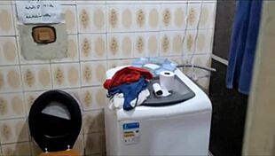 Caught bathing, stepmom fucks stepson! Cum on her big natural tits!