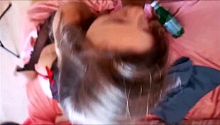 French couple fucks in satin lingerie heels doggystyle with blowjob.