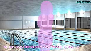 swimming instructor worries about her breast in hentai 😳